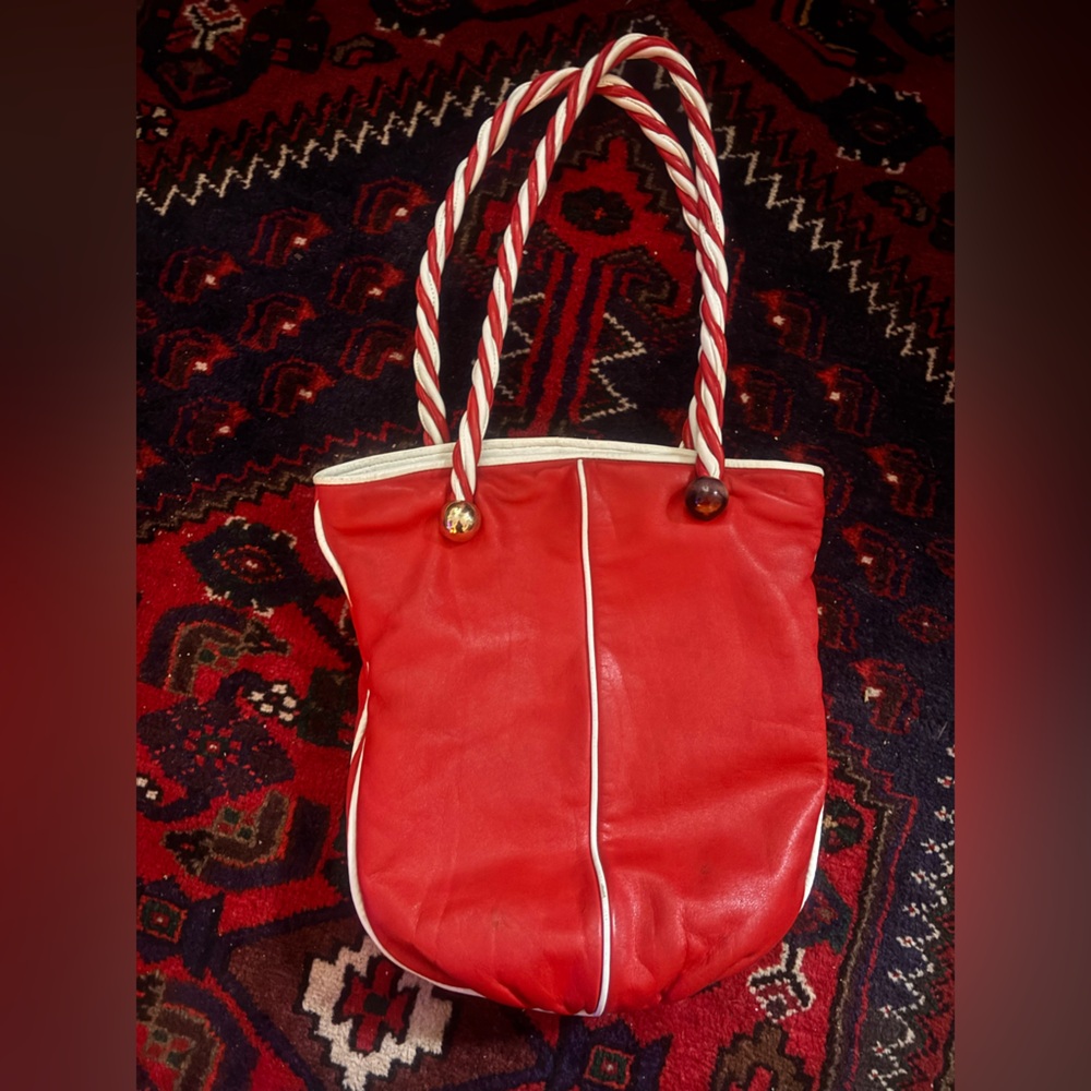 Red and White Leather Shoulder Bag